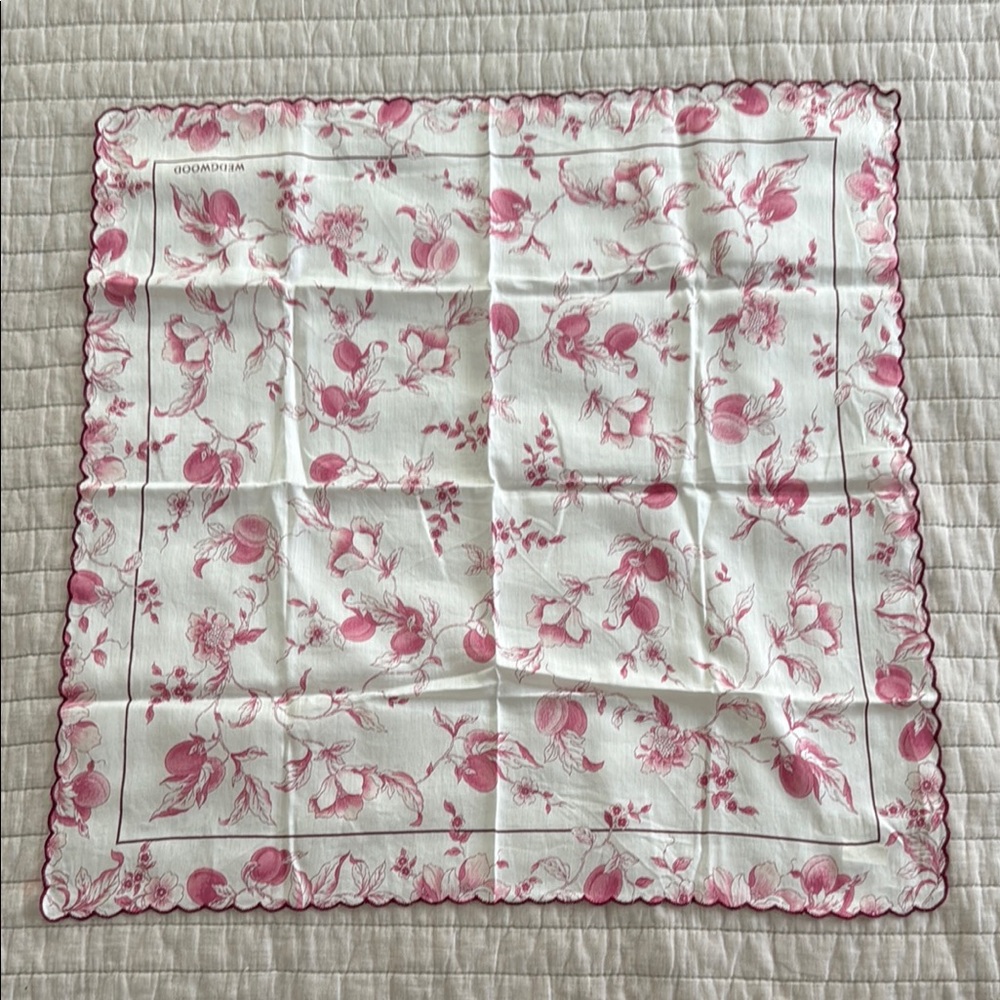 Wedgwood Pink and White Floral Handkerchief
